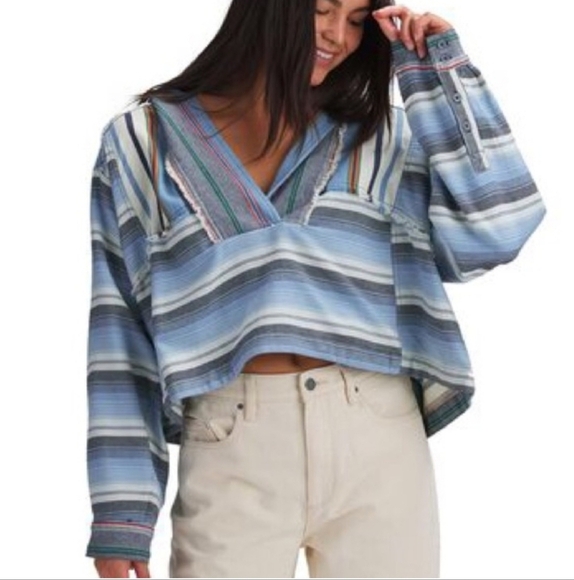 We The Free Willowa Hoodie Chambray Combo Oversized Size Medium - Picture 1 of 16